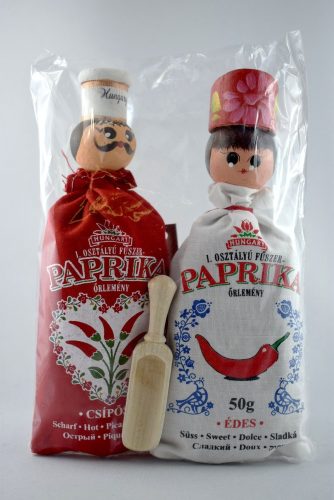  Kettő darab őrölt paprika édes és csípős, 2x50 gr+ fa fűszerkanál+mágnes